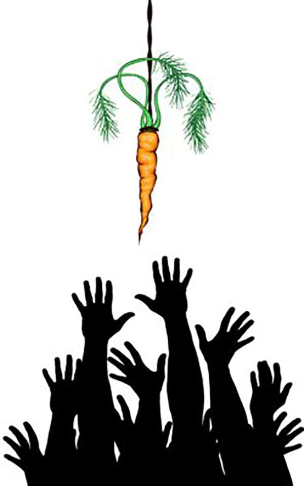Editable vector illustration of arms reaching for a carrot