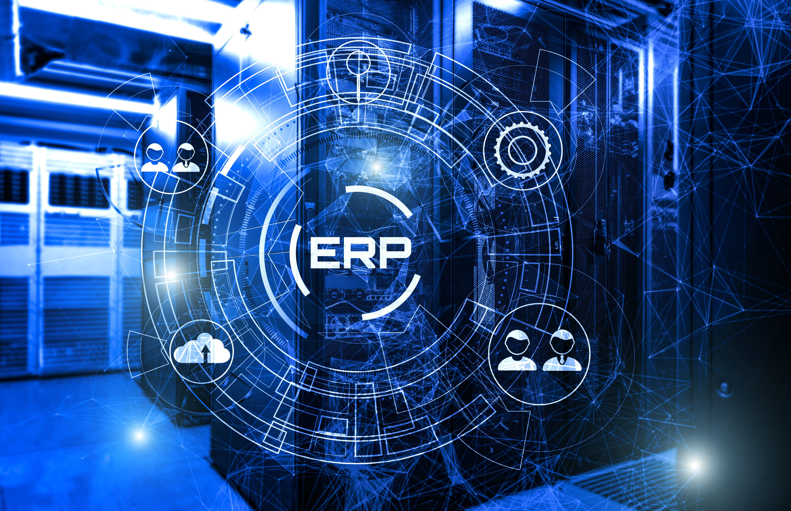 Enterprise Resource Planning ERP system management 3d render plexus