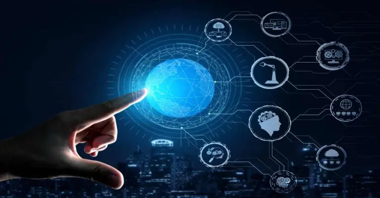 Financial automation, audit readiness, Futuristic industry 4.0 concept - Engineering with graphic interface showing automation design, robot operation, usage of machine deep learning for future manufacturing.