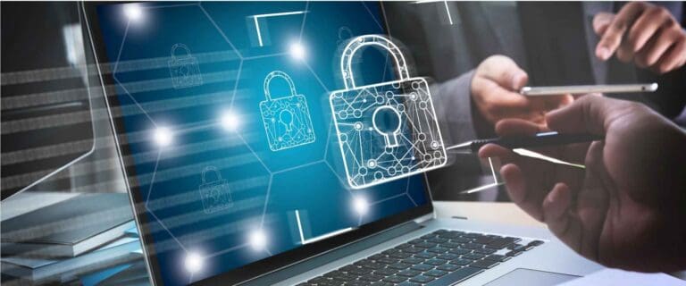 Computer screen with a padlock icon on top.