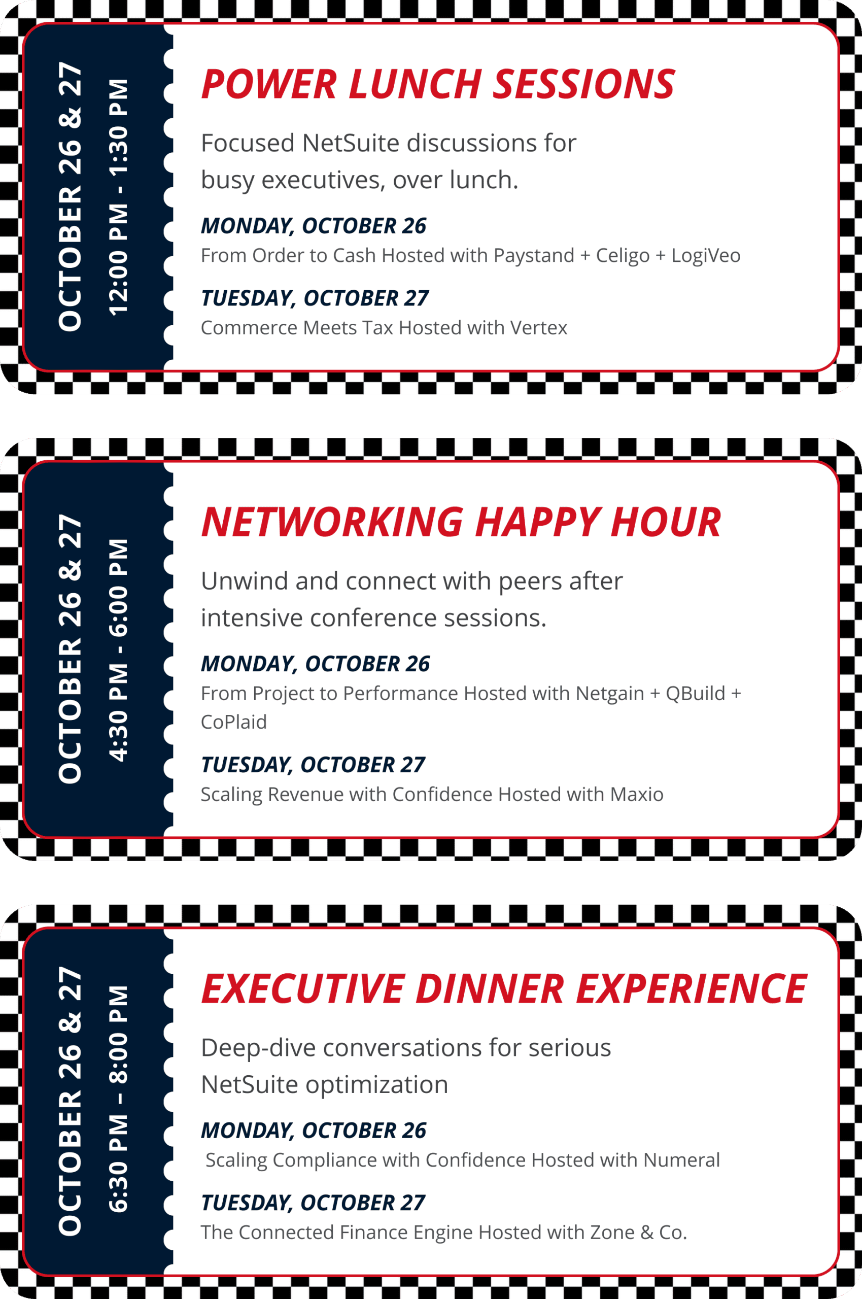 NetSuite Power Lunch Sessions, Networking Happy Hour, and Executive Dinner Experience